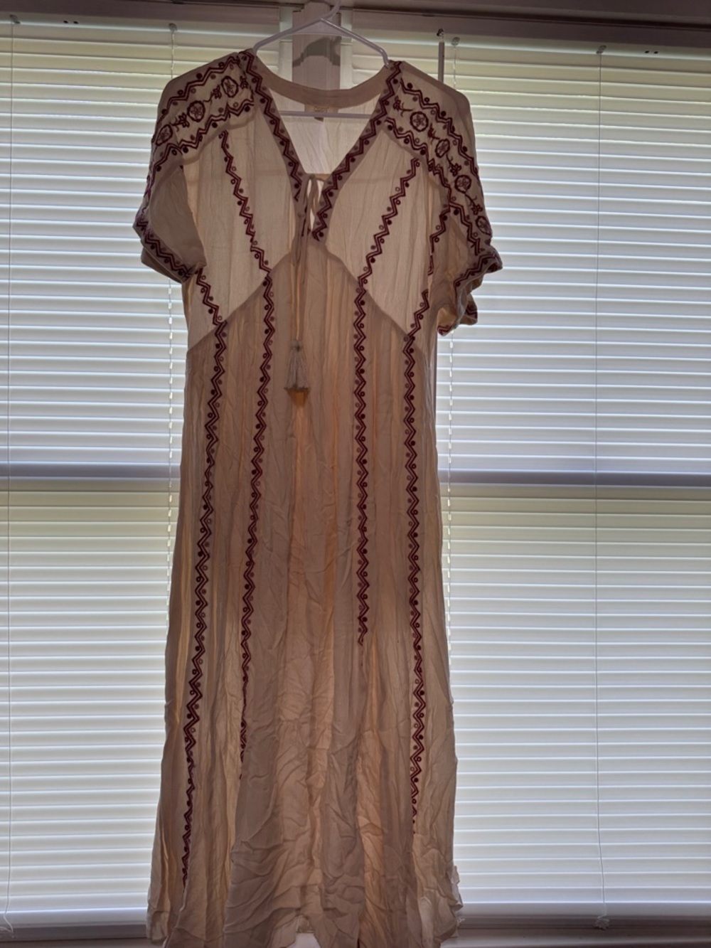 ODDY Cream Maxi Dress with Wine Embroidery